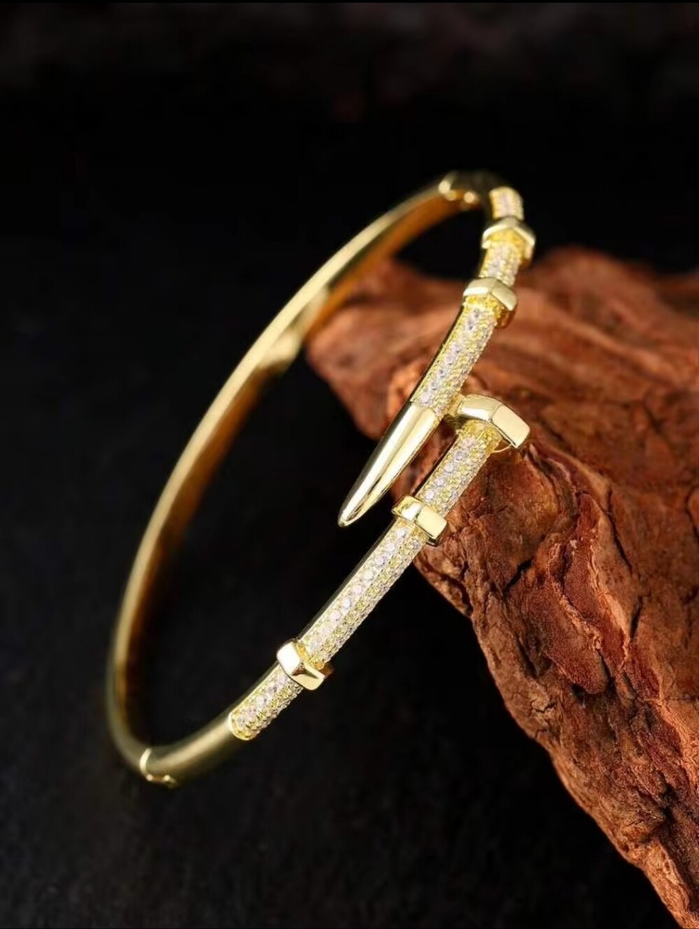 Gold Plated Pave Crystal Floral & Bar Bracelet 4 Piece Set - Women Jewelry - Picture 5 of 6